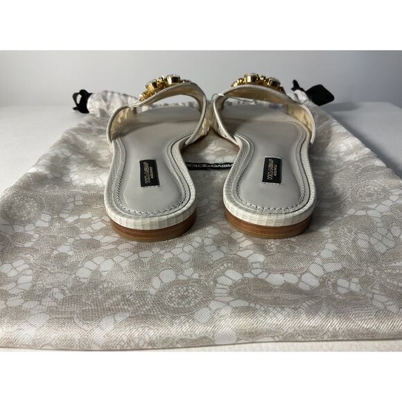 Dolce & Gabbana White Slipper In Lace With Crystals Size 7.5 - Picture 3 of 4